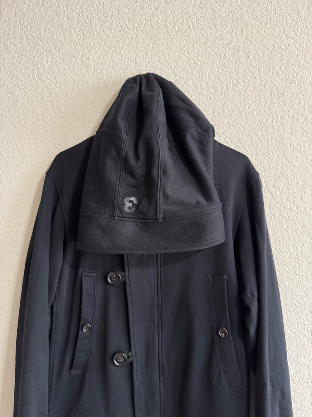 Y-3 Yohji Yamamoto x adidas Black Cotton Zipper Button Jacket w/ Hoodie